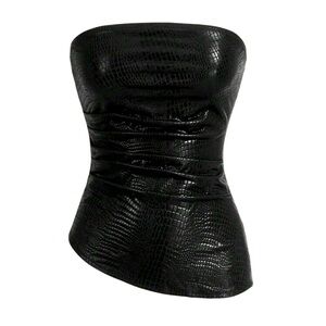 Faux Leather Croc-Embossed Asymmetrical Strapless Top NEW 🏷️
